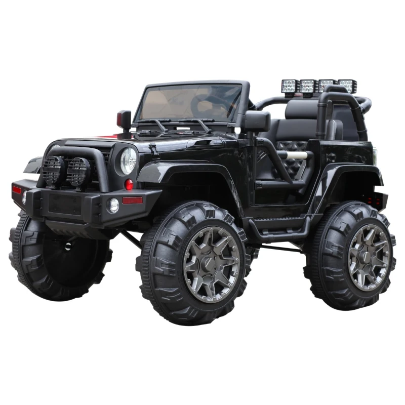 HOMCOM Carro Elétrico Jeep com Controlo Remoto MP3 Luzes e Sons Abertura da Porta Bateria 12V Carga Máxima 30kg 128x78x76cm Preto