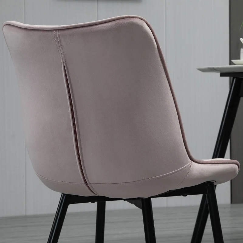 HOMCOM Conjunto de 2 cadeiras de jantar estofadas de veludo acolchoadas com pernas de metal estilo nórdico e vintage 46x58,5x85,5 cm rosa