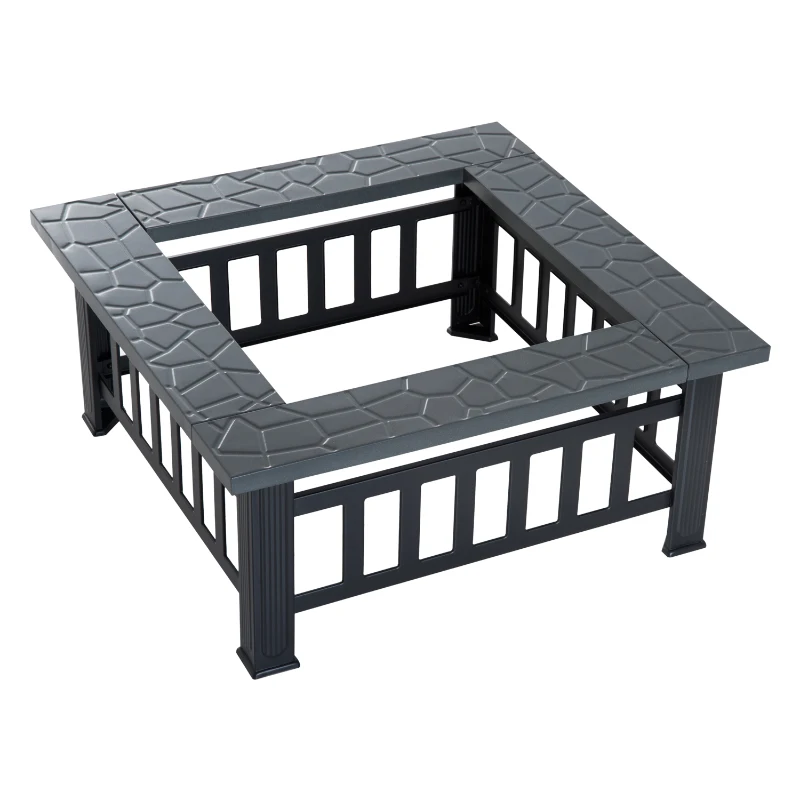 Outsunny Braseiro Exterior de Metal Multifuncional tipo Esquentador 3 em 1  para Terraço e Jardim 81x81x46cm Preto