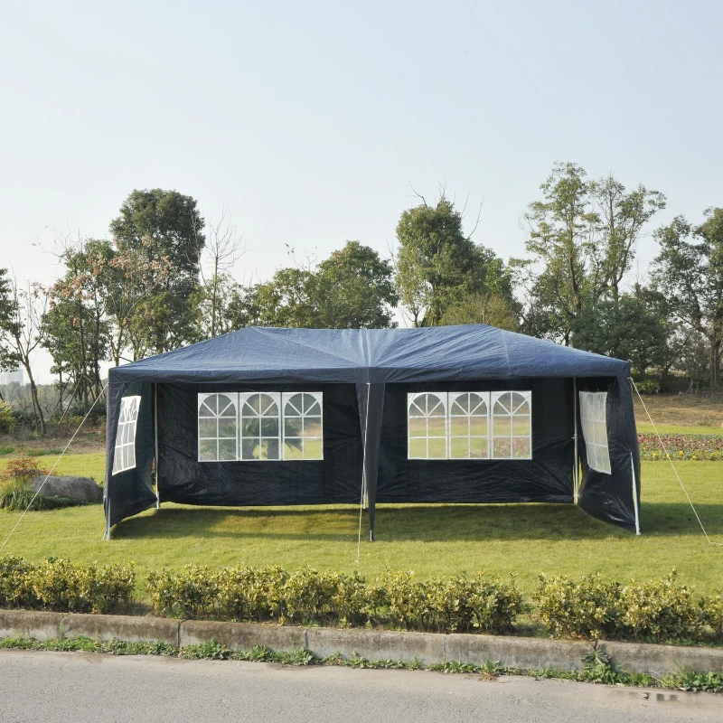 Outsunny Pavilhão do jardim   com janelas - azul escuro - Tubo de aço e tecido de polietileno - 6x3x2,55m
