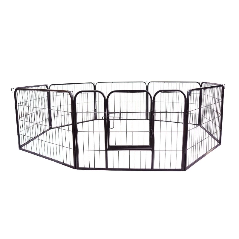 PawHut Parque para Animais de Estimação com 8 Paineis 80x80cm Cerca para Animais de Estimação com Porta com Trava para Jardim Pátio Exterior Preto