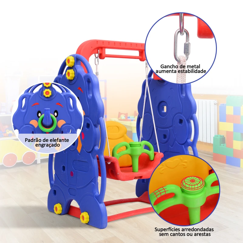 HomCom Balanço com escorregador e cesta de basquete para crianças - Plástico - 167x164x120cm