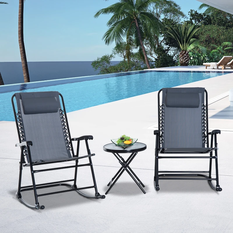 Outsunny Conjunto de móveis de jardim, mesa redonda Ø46x49 cm e 2 cadeiras 68x90x106 cm dobráveis  para varanda cinza