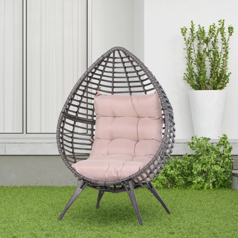 Outsunny Poltrona de jardim de vime acolchoado em formato de ovo encosto 101x89x156 cm Carga 160 kg cinza