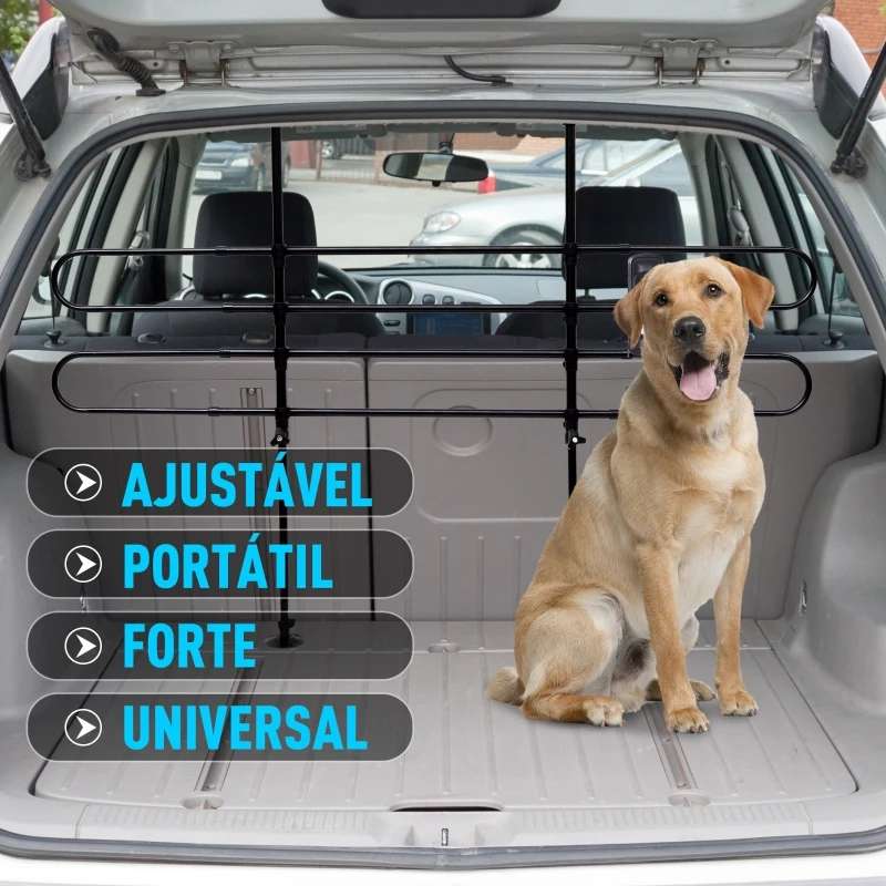 PawHut Grade de Segurança de Carro para Cães Ajustável em Largura e Altura 85-150x60x110cm Grade Separadora para Porta Malas de Carro Universal Metal Preto