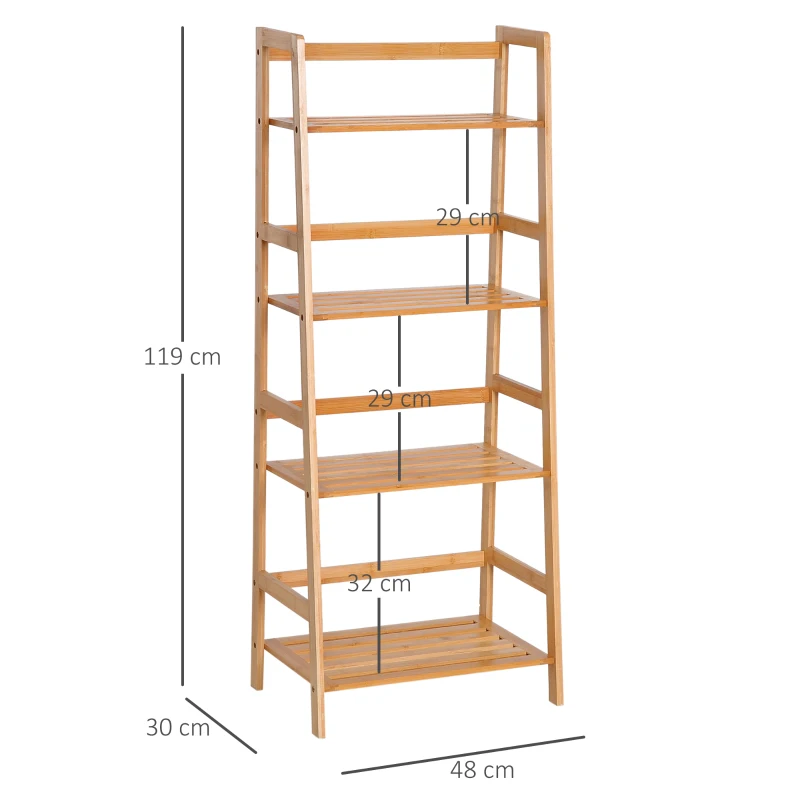 HOMCOM Estante de Bambu com 4 Prateleiras Estante em Forma de Escada para Sala de Estar Escritório 48x31,5x120 cm Madeira