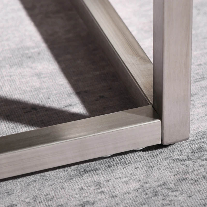 HOMCOM Mesa de Centro Quadrada Mesa Auxiliar Multifuncional com Estrutura de Aço Inoxidável Estilo Moderno para Sala de Estar 80x80x34cm Cinza