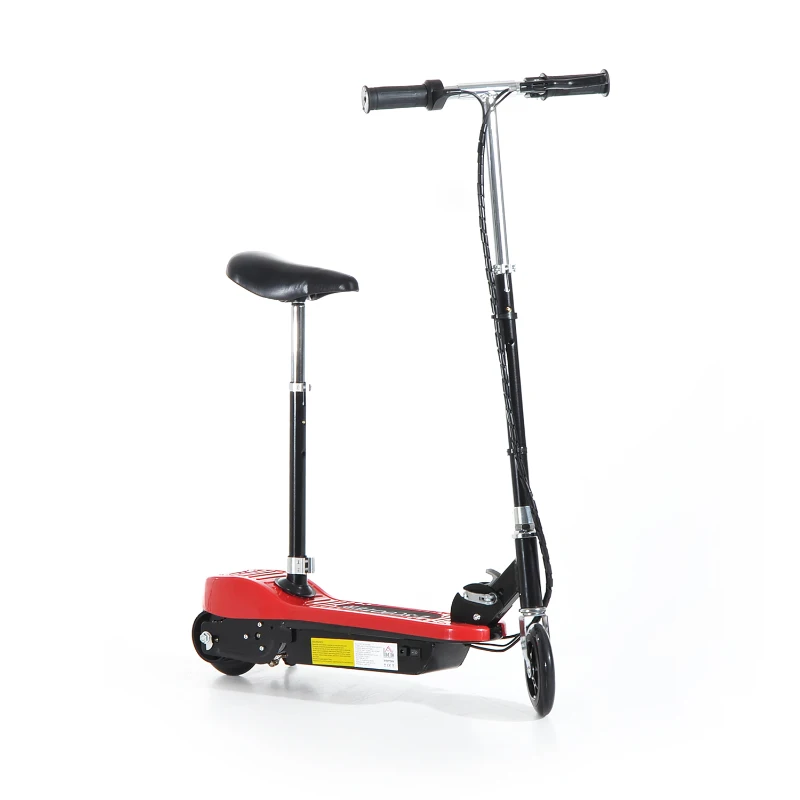 HomCom Trotinete Elétrica Dobrável E-Scooter Bateria 120 W Guiador Assento Ajustável Travão Pé de apoio Vermelho