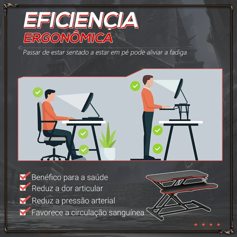 Vinsetto Suporte Elevador para Computador com Altura Ajustável Bandeja para Teclado e Suporte para Tablet Estilo Gaming 80x40x11-50,5cm Preto