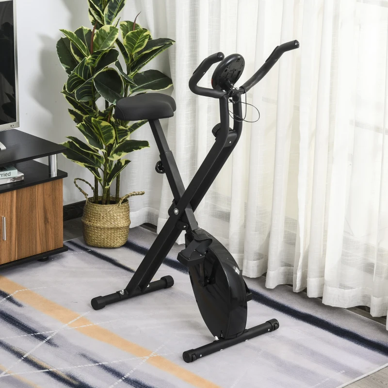 HOMCOM Bicicleta Estática Dobrável  com Resistência Ajustável Pulsómetro Visor LCD Selim Confortável Aço