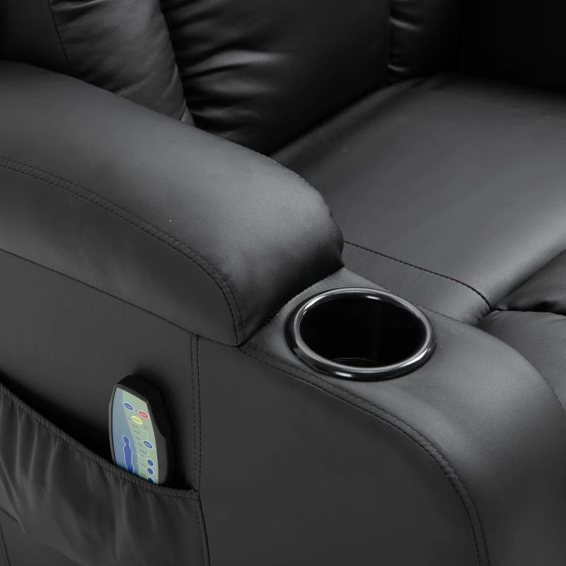 HOMCOM Cadeira de massagem Reclinável até 150° Cadeira de relaxamento com 8 pontos de massagem vibratória Função de aquecimento lombar Controle remoto 90x93x103 cm Preto