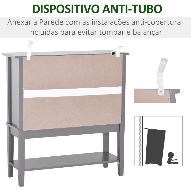 HOMCOM Aparador Vitrina Multifuncional para Entrada Cozinha Salas de Estar Aparador com Prateleiras 2 Portas e Anti-Tombo 80x28x84cm Cinza