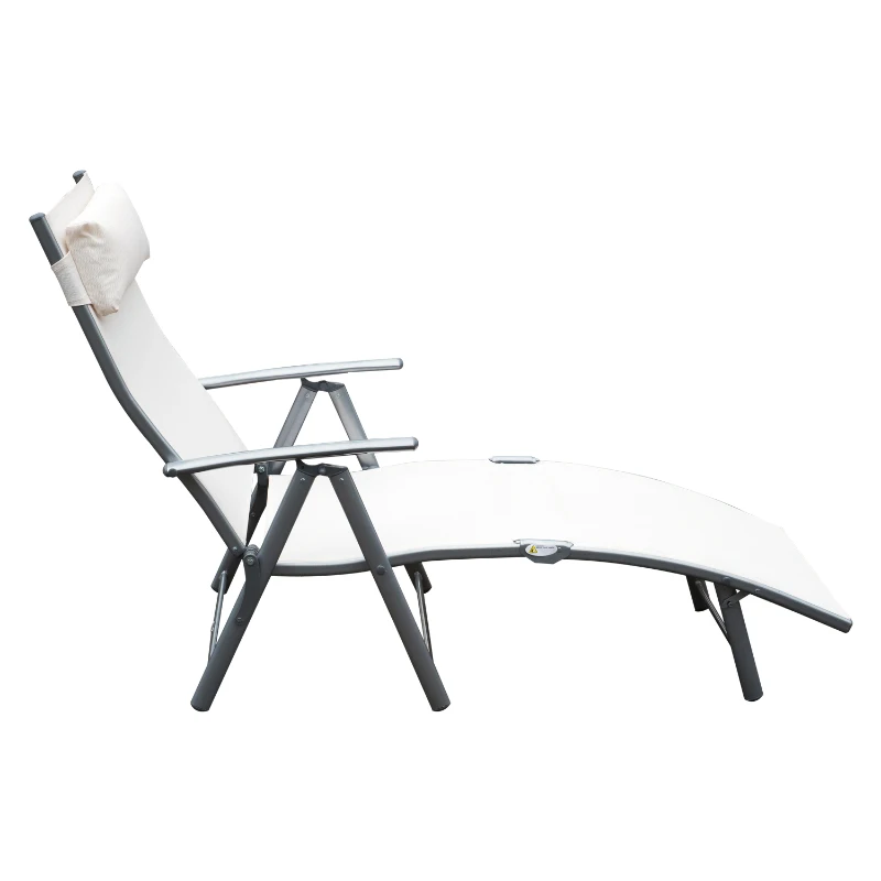 Outsunny Espreguiçadeira Dobrável de Jardim com Encosto Ajustável em 7 Posições Apoio para a Cabeça 137x63,5x100,5cm Creme