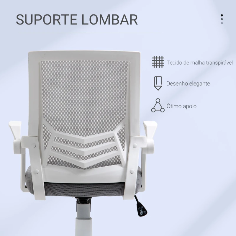 Vinsetto Cadeira de Escritório Ergonômica Giratória com Altura Ajustável Apoio para os Braços Dobrável Suporte Lombar e Encosto Transpirável 62,5x55x94-104cm Cinza