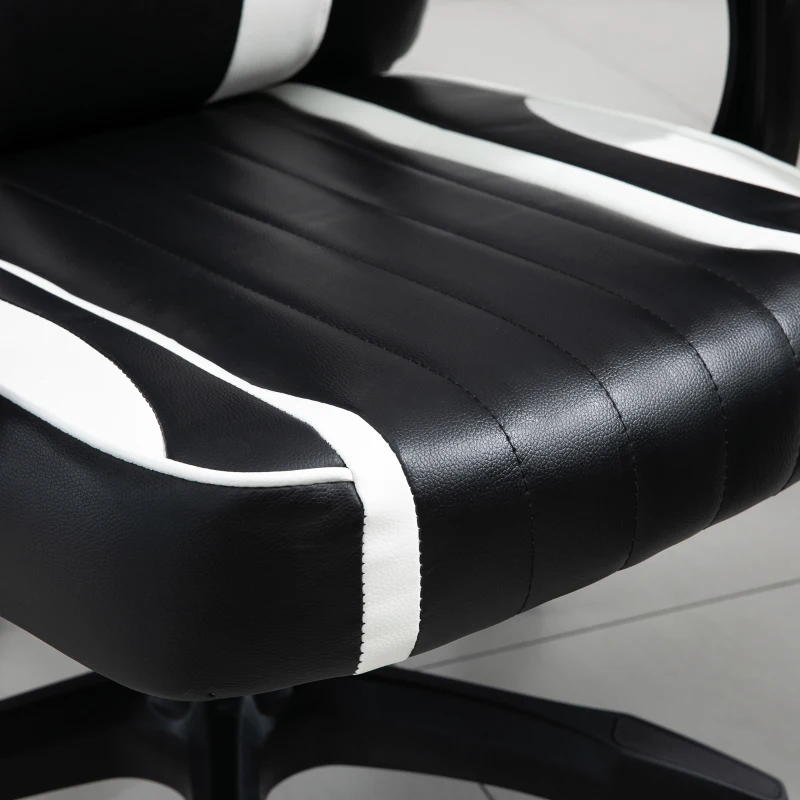 Vinsetto Cadeira gaming para escritório giratório reclinável até 135 ° com encosto alto Apoio de braço ajustável Assento acolchoado 64x69x119-129 cm Branco e Preto