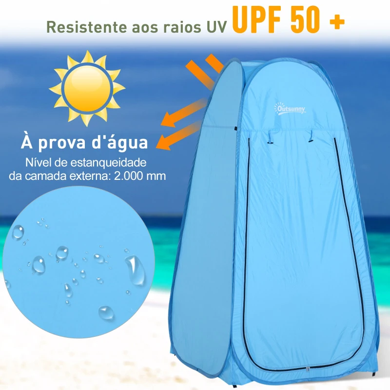 Outsunny Tenda de Duche para Campismo Dobrável Pop UP Tenda de Privacidade com proteção UV e Tecido Impermeável 100x100x185cm Azul