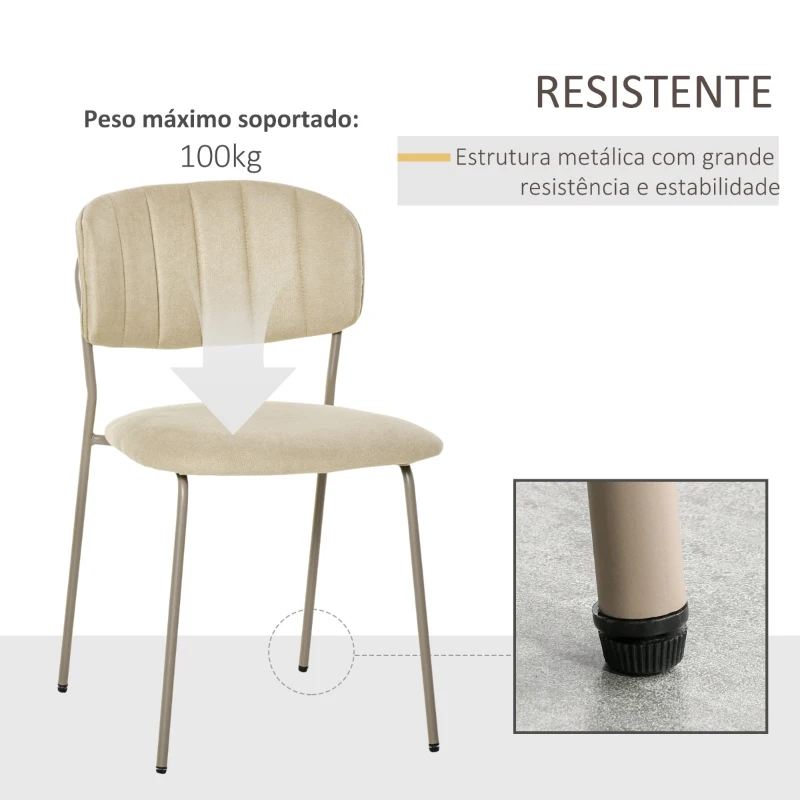 HOMCOM Conjunto de 4 Cadeiras de Sala de Jantar Empilháveis com Pés de Metal Estilo Moderno Nórdico para Cozinha Bar Restaurante Carga Máx. 100kg 49,5x55x81cm Bege