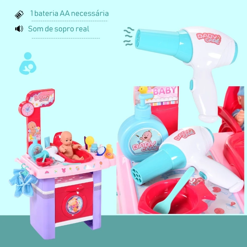 HOMCOM Conjunto médico infantil, conjunto médico de brinquedo, conjunto de simulação de enfermagem para crianças acima de 3 anos, 28 peças, brinquedo educacional 52 x 30,5 x 72cm rosa