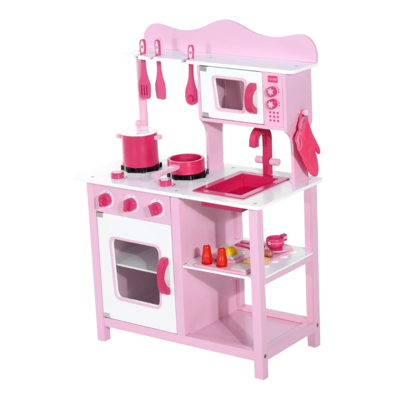 HOMCOM Cozinha de Brincar Madeira Cor-de-rosa 60 x 30 x 84,5 cm