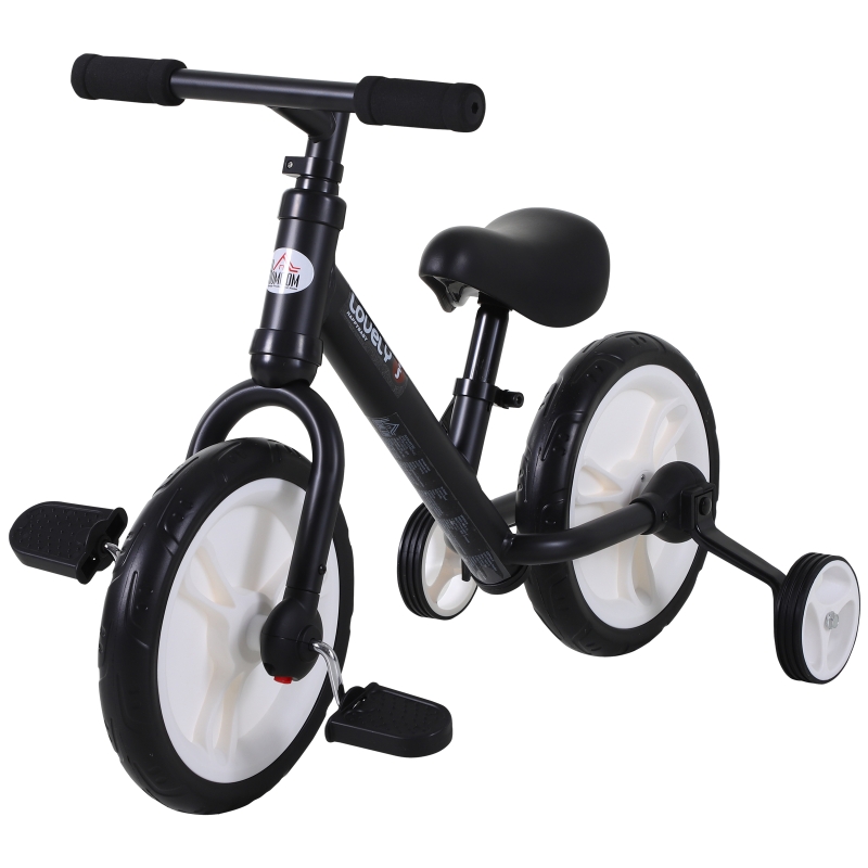 HOMCOM Bicicleta Balance com pedais e rodas removíveis Cor preta carga 25kg