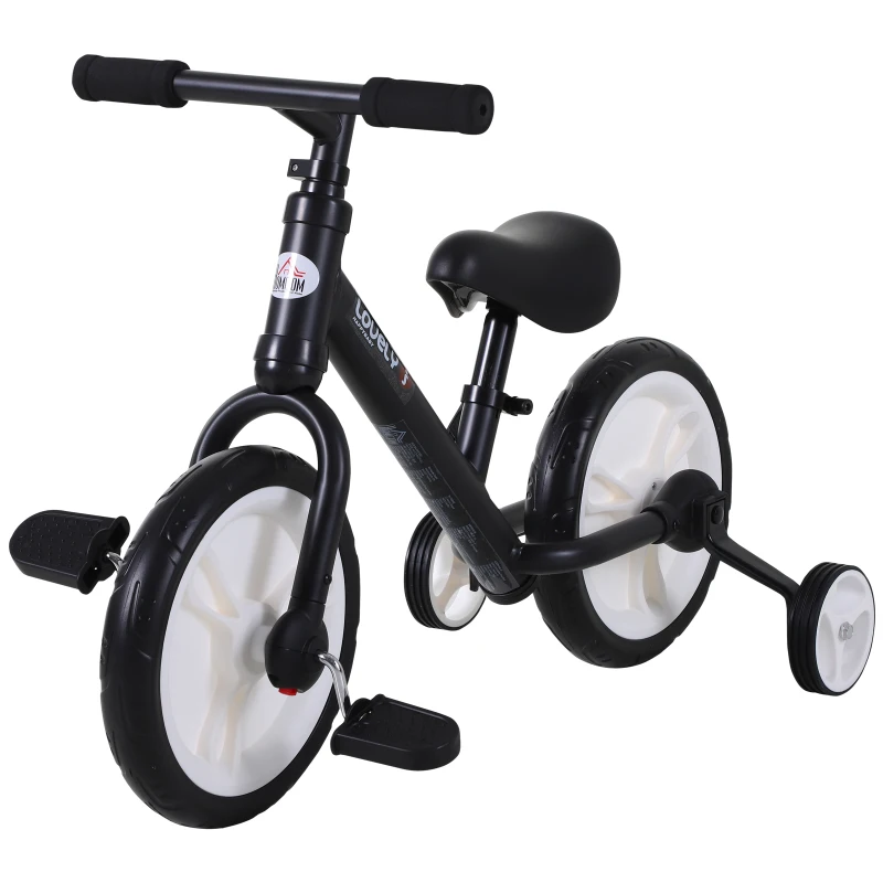 HOMCOM Bicicleta Balance com pedais e rodas removíveis para criança de 2-5 anos 85x36x54cm carga 25kg Cor preta