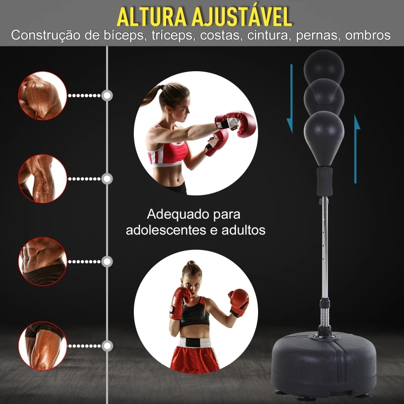 HOMCOM Punching Ball Ajustável em Altura com Base Recarregável Punching Ball de Boxe com Suporte e Luvas Ø48x136-154 cm Preto