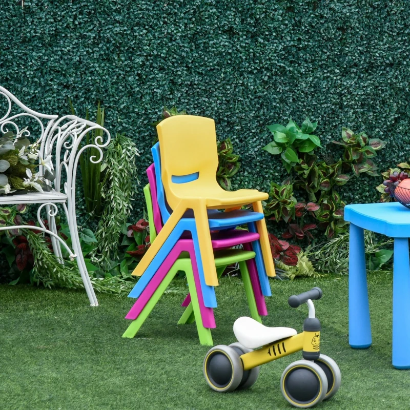 HOMCOM Cadeiras empilháveis ​​para crianças Conjunto de 4 cadeiras de aprendizagem para uso interno e externo 30kg 36x38x56,5 cm Multicolor