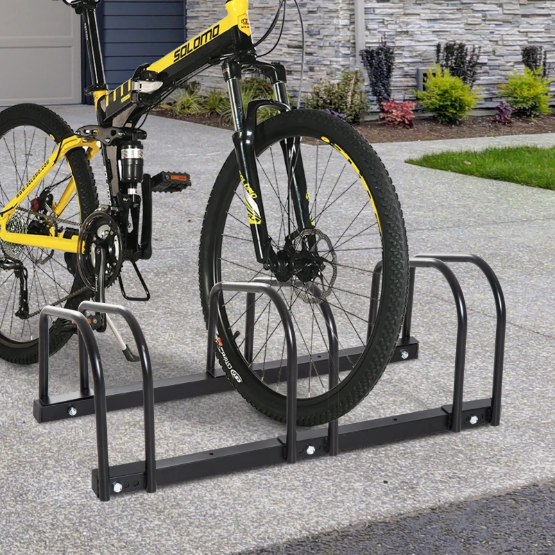 HOMCOM Estacionamento para 3 Bicicletas Suporte de Aço para Estacionar Bicicletas no chão para Interior e Exterior 70,5x33x27cm Preto