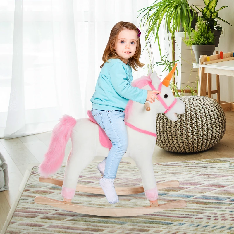 HomCom®  Cavalo de balanço para crianças acima de 3 anos 78x28x68cm Forma de unicórnio