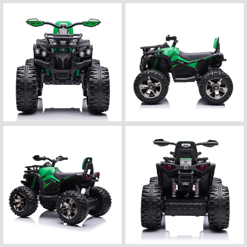HOMCOM Quadriciclo Elétrico 12V para Crianças de 3-5 Anos com Farol Música Pneus de Suspensão Botões Avance e Retrocesso Veículo Elétrico a Bateria 100x65x73cm Verde