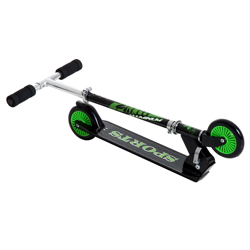 HOMCOM Trotinete para Crianças Scooter de Evolução Dobrável Guiador Regulável Quadro Alumínio Leve e Estável Carga 50kg Verde - 70x34x70-84cm