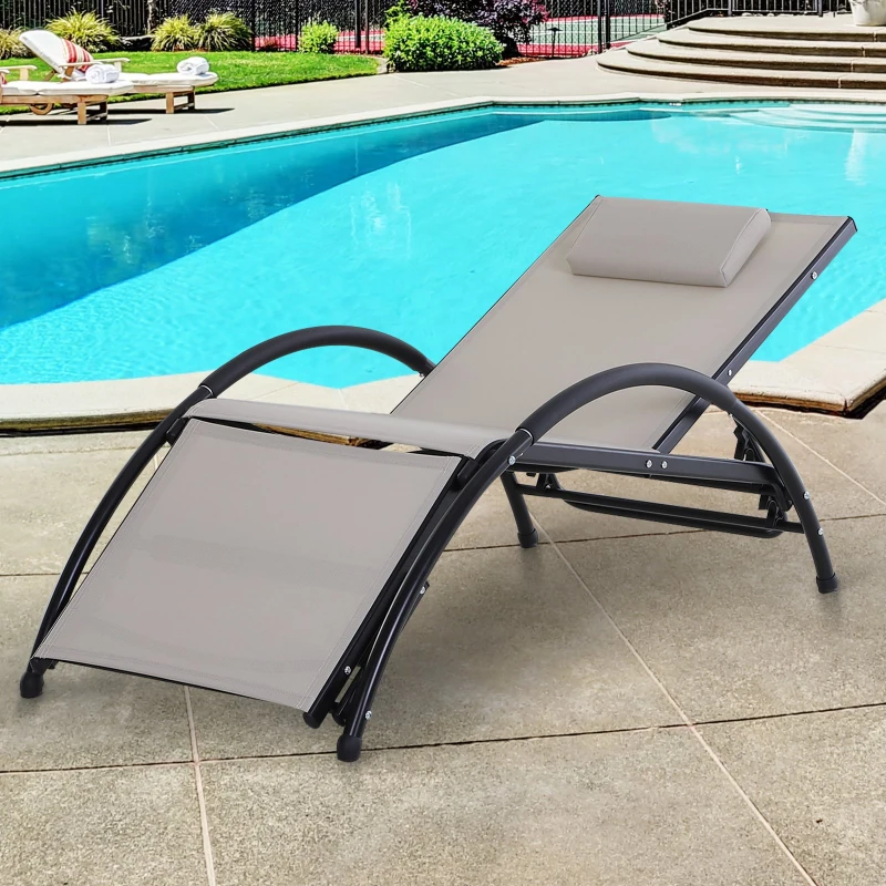 Outsunny Espreguiçadeira de Jardim Reclinável com Encosto Ajustável de 5 Níveis Apoio para os Pés Regulável e Apoio para a Cabeça Removível para Terraço Balcão Exterior 66x152x81cm Bege