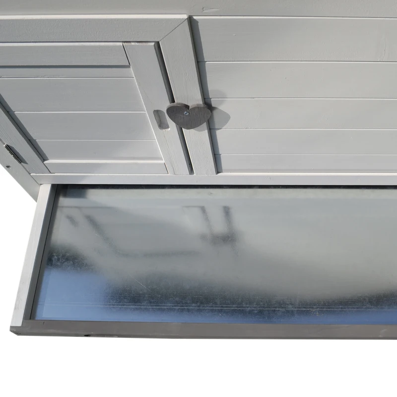 PawHut Galinheiro de Madeira para Exterior Gaiola para Galinhas de 2 Níveis 166x120x112cm com Cercado de Arame Caixa Ninho Bandeja Removível e Rampa Cinza e Branco