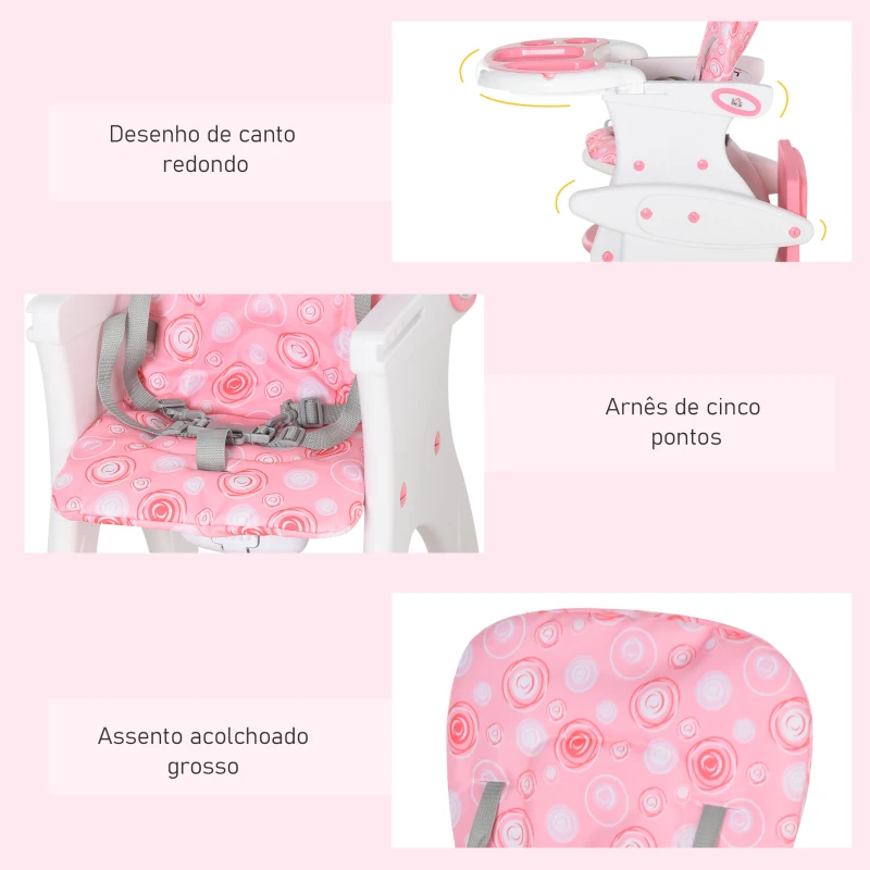 HOMCOM Cadeira para bebês acima de 6 meses 3 posições ajustáveis Acolchoado 57×59×105cm Rosa