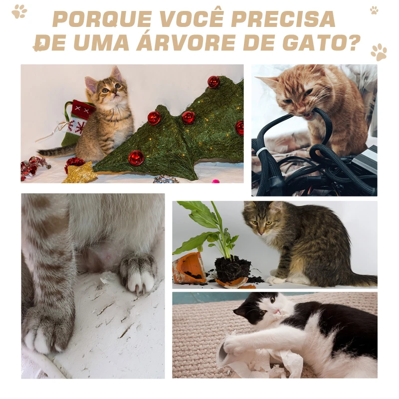 PawHut Arranhador para Gatos 50x30x81,5 cm Centro de Atividades para Gatos com Poste de Sisal Plataformas e Caverna Bege