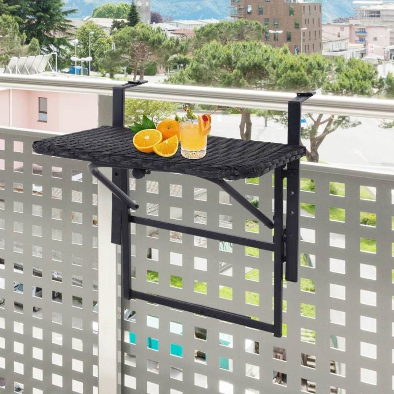 HOMCOM Mesa ajustável e suspensa para varanda ou jardim - cor rattan  - Poliratán e aço   - 55 x 41 x 64 cm