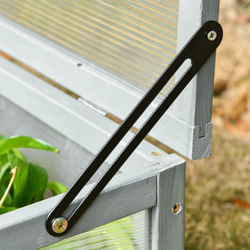 Outsunny Estufa de madeira natural e policarbonato 90x46x28 cm com tampa inclinada para plantas cinza