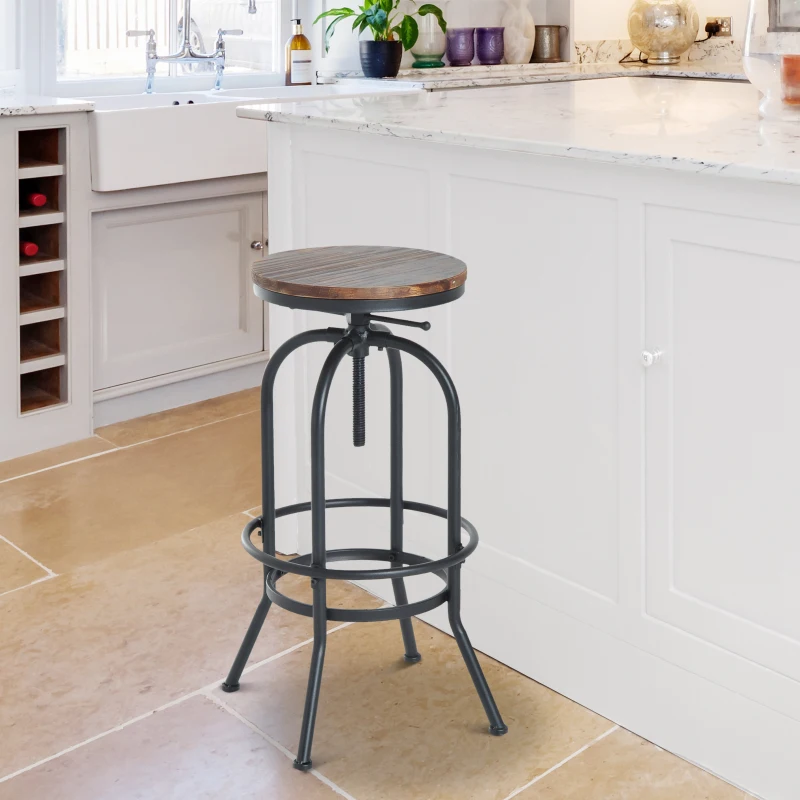 HomCom® Tamborete de Bar Redondo de Madeira Pinho Ajustável 15cm