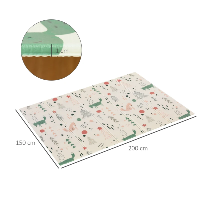 HOMCOM Tapete Infantil Dobrável Acolchoado com 2 Faces Tapete de Jogos para Bebé Reversível Impermeável Antiderrapante com Ampla Superfície 200x150cm Multicor