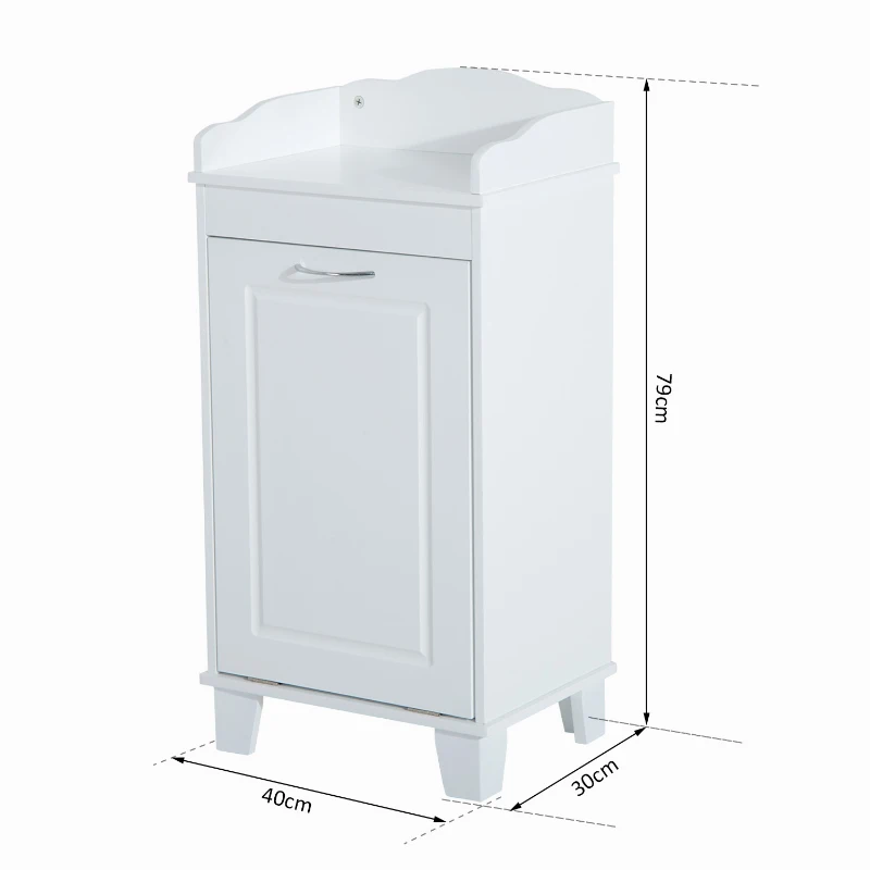 HomCom Armário para Casa de Banho, com Prateleira, Cesto para Roupa Suja - Cor: Branco - 40x30x79 cm