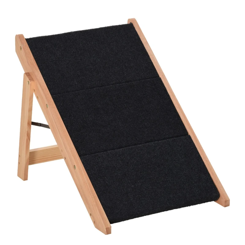 PawHut Escada de Madeira para Cães Dobrável 2 em 1 Rampa para Animais de Estimação Portátil com 3 Degraus para Acesso ao Sofá e Cama Alta 60x47x50cm Madeira Natural e Preto