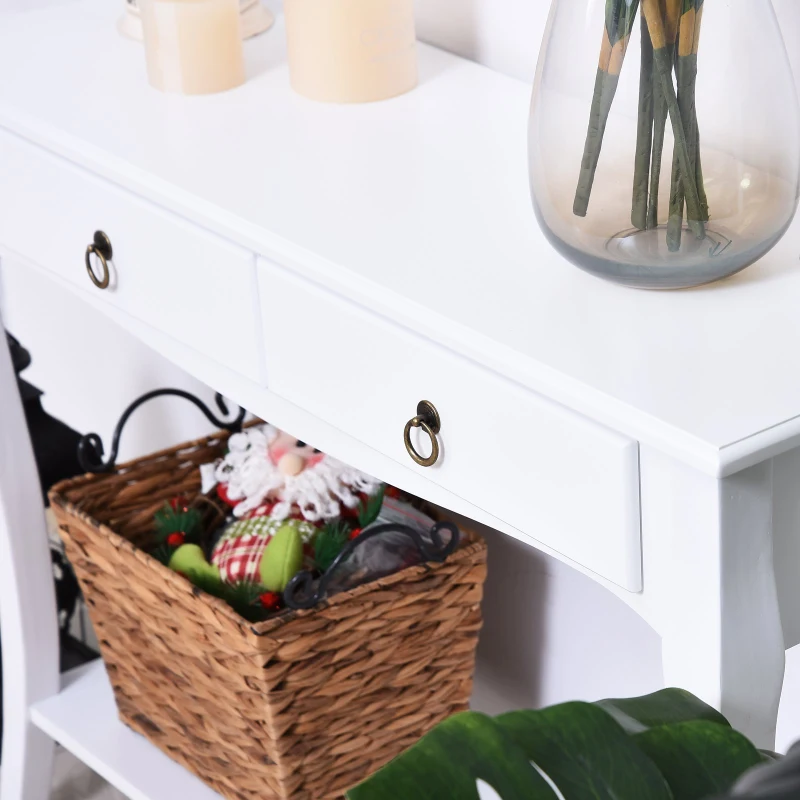 HOMCOM Mesa Tipo Consola para Sala de Estar Consola para Entrada com 2 Gavetas e Prateleira Inferior 100x33x75cm Branco