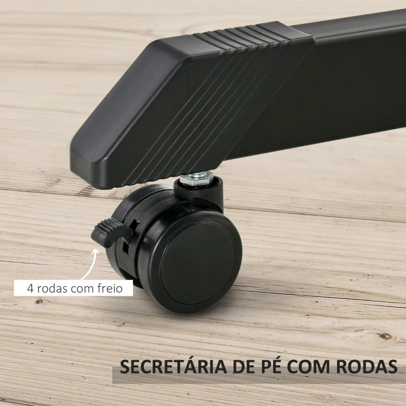 Vinsetto Secretária de Pé Ajustável em Altura 2 em 1 Mesa para Computador Portátil Móvel com 4 Rodas Bandeja para Teclado Estação de Trabalho 65x45x75-115cm Preto