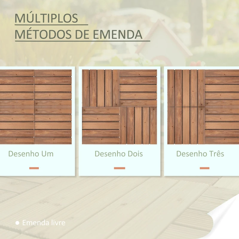 Outsunny Conjunto de 27 Ladrilhos de Madeira 30x30 cm com Área de 2,43 m² Sistema Click de Ladrilhos Castanho