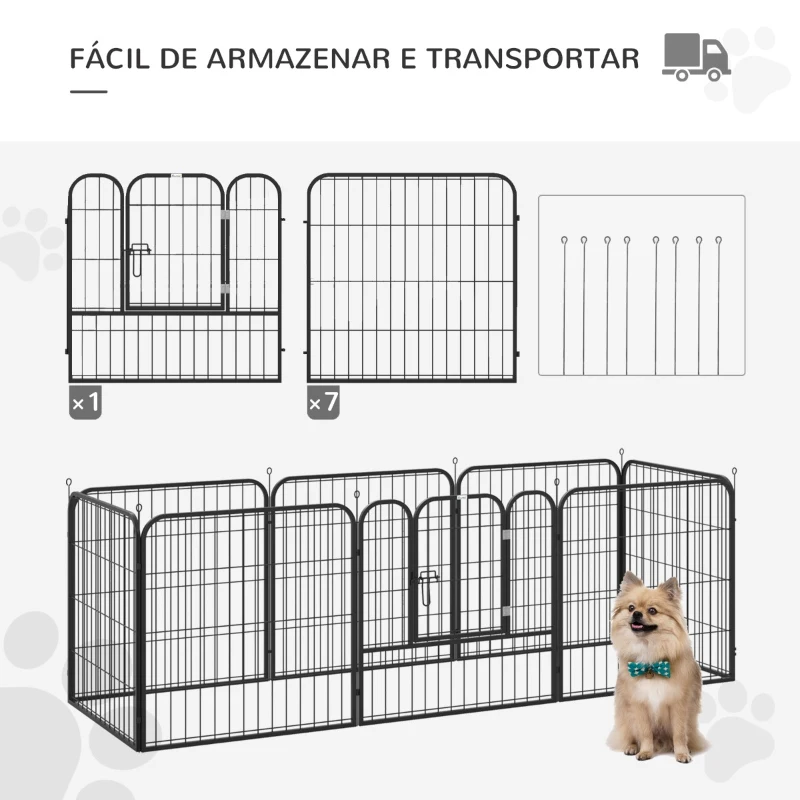 PawHut Parque para animais de estimação com 8 Varas Dobrável com Porta e Dupla Trava 79x79cm  Preto
