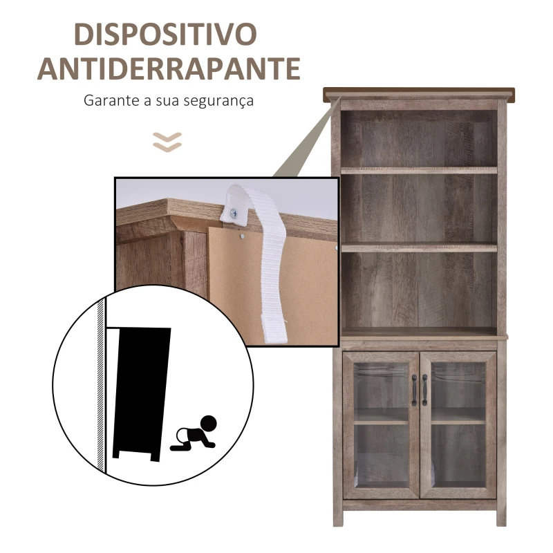 HOMCOM Armário de armazenamento com 3 prateleiras ajustéveis portas de vidro  madeira escura 76 x 40 x180 cm