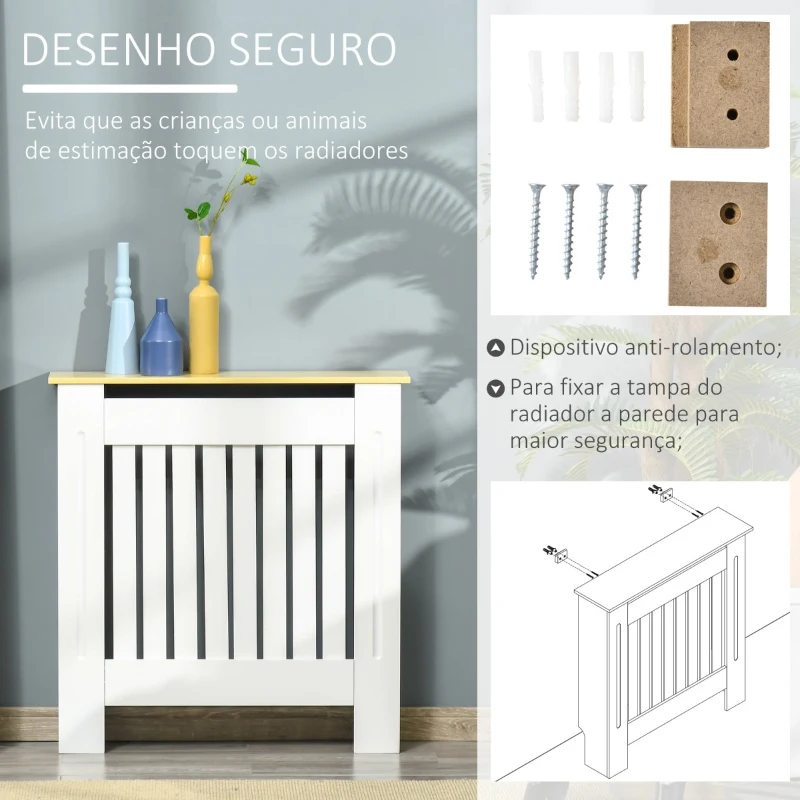 HOMCOM Cobertura Radiador 78x19x83cm Cobertura Radiador de MDF e Melamina de Madeira com Dispositivo Anti-Rolamento Desenho Moderno para Sala de Estar Dormitório Branco