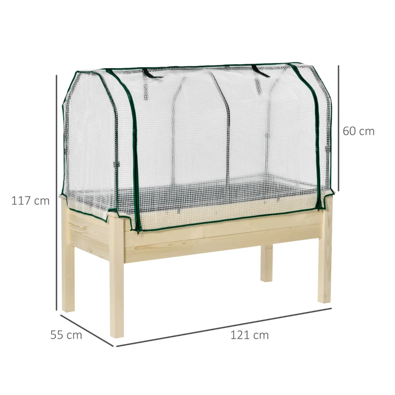 Outsunny Horta Vertical Elevada de Madeira 121x55x117cm com Cobertura de Proteção Mesa de Jardinagem para Cultivo de Flores Vegetais e, Jardim Terraço Madeira Natural