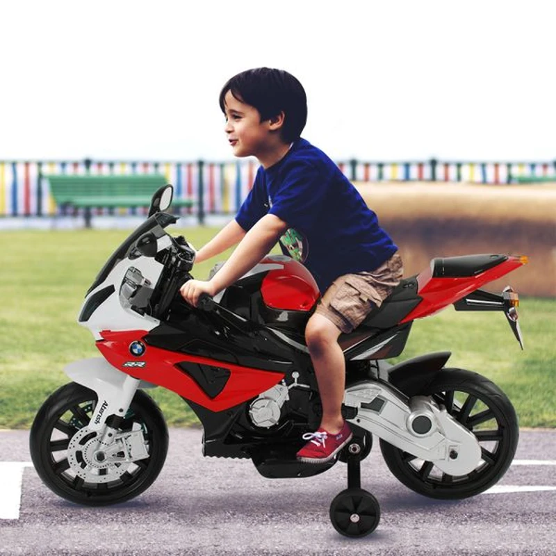 HOMCOM Mota Eléctrica Infantil para Crianças acima de 3 Anos Batería 12V 2 Motores com Luzes e Sons 110x47x69cm vermelho e preto