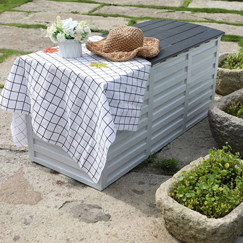 Outsunny Baú para armazenamento ao ar livre 260L com alças e rodas embutidas para jardim 112x49x53,5 cm Cinza Claro e Cinza Escuro
